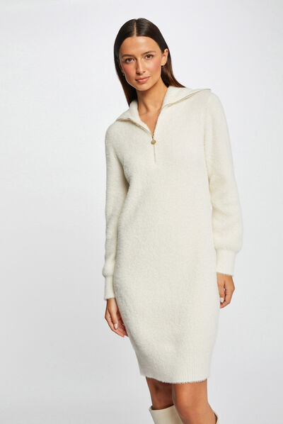 Straight jumper dress zipped-rollneck ivory ladies'