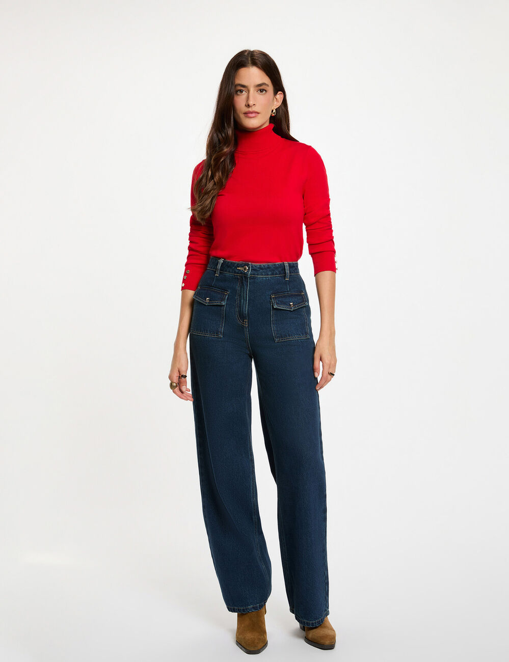 High neck sweater red women