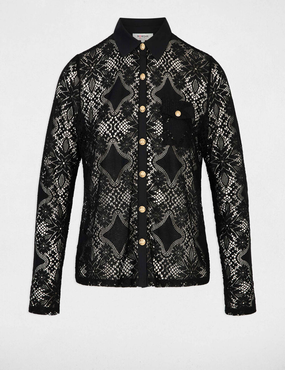 Lace shirt with a notched collar black women