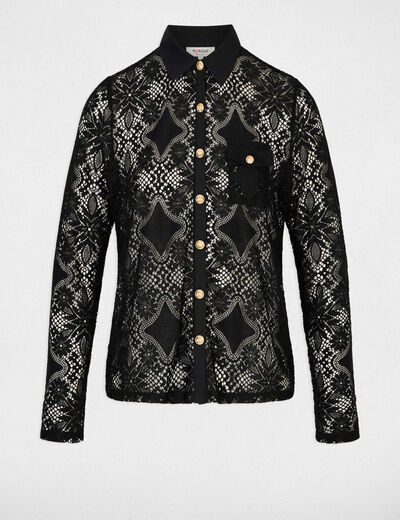 Lace shirt with a notched collar black women