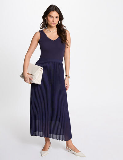 Waisted maxi knitted dress navy blue women