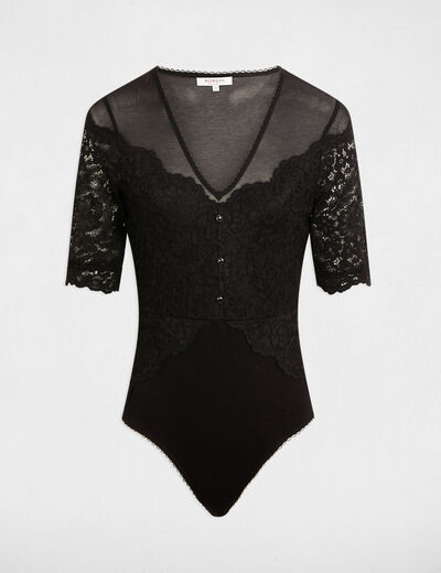 Short-sleeved lace body black women