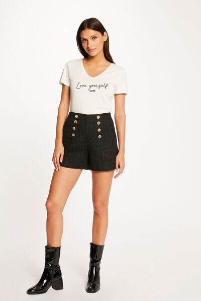 High-waist straight shorts with buttons navy ladies'
