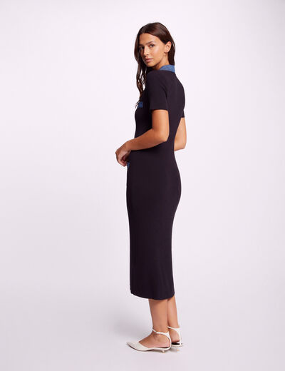 Fitted midi knitted dress navy ladies'
