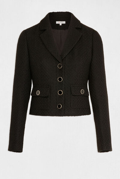 Short waisted buttoned jacket black ladies'