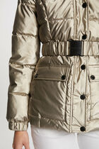 Metallised padded jacket hood gold women