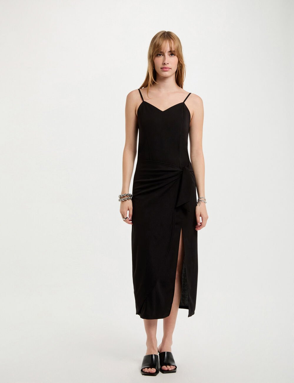 Slitted fitted midi dress black women