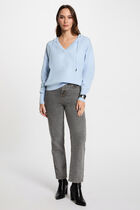 Pull col en V à capuche bleu ciel femme