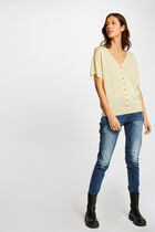 Short-sleeved jumper with buttons straw yellow women