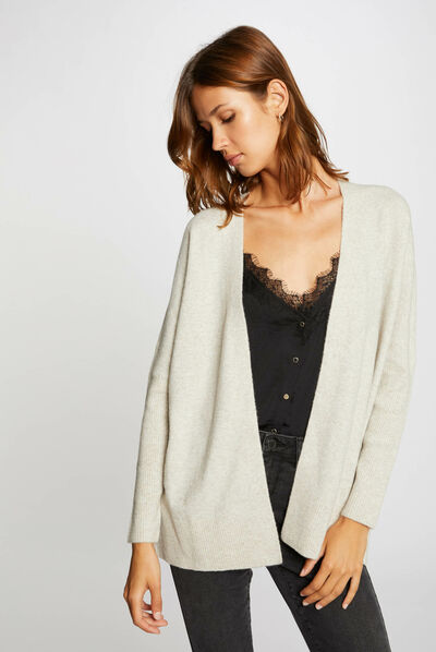 Long-sleeved cardigan with open collar beige ladies'