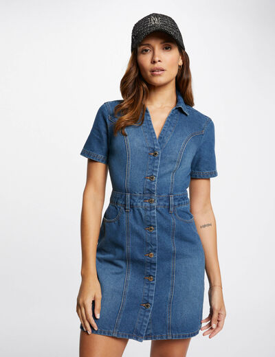 Short fitted denim dress stone denim women