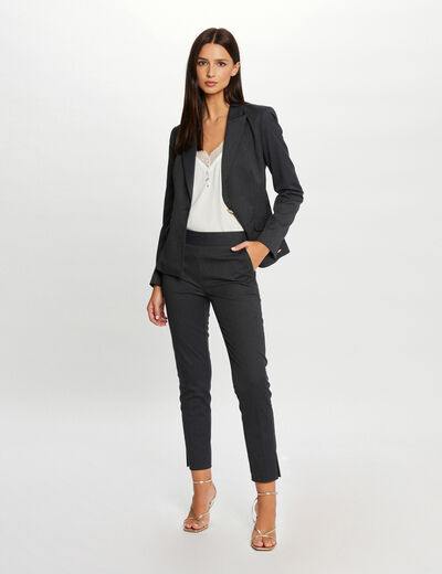 Cropped fitted trousers with stripes anthracite grey ladies'