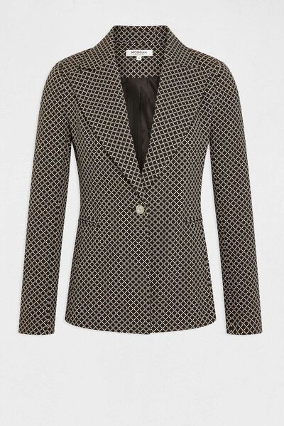 Waisted city jacket geometric print black ladies'