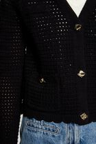 Gilet manches longues ajouré noir femme