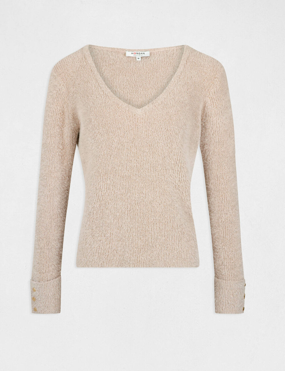 Long-sleeved jumper with V-neck light pink women