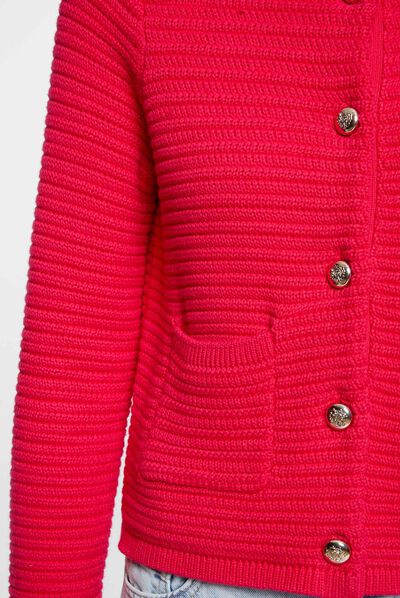 Buttoned long-sleeved cardigan fuchsia ladies'