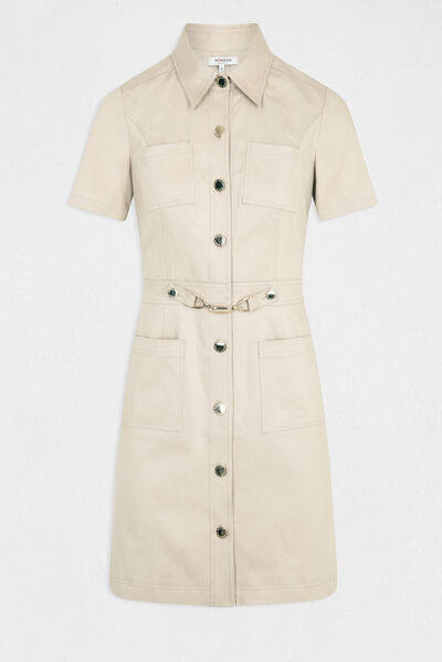 Buttoned A-line dress with buckle beige ladies'