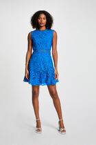 Robe courte trapèze dentelle bleu electrique femme