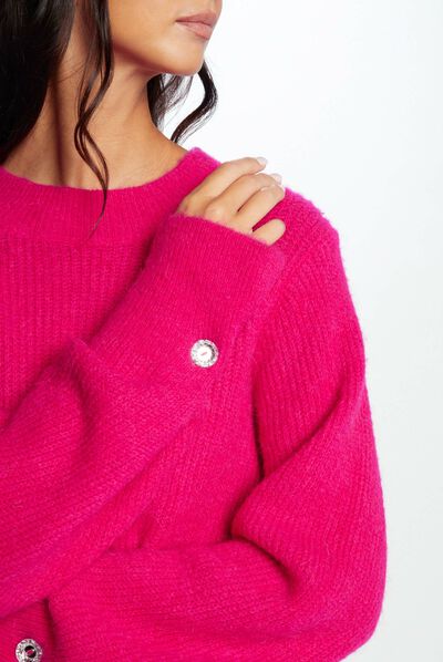 Long-sleeved jumper with high collar medium pink ladies'