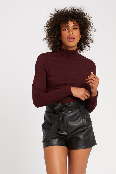 Long-sleeved jumper turtleneck dark purple ladies'