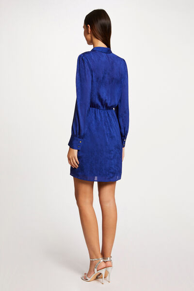 Printed satin draped straight dress electric blue ladies'