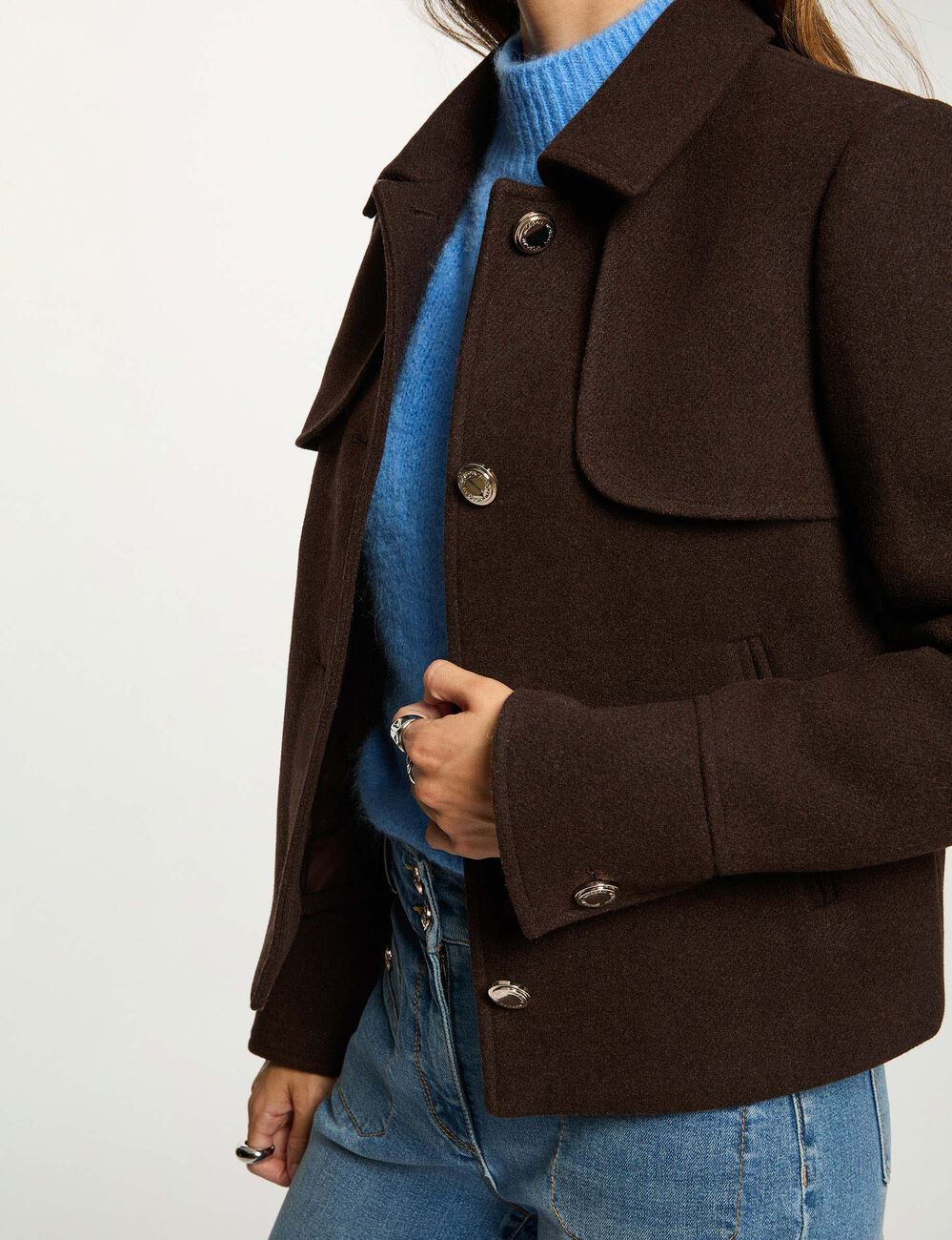 Short buttoned coat dark brown women