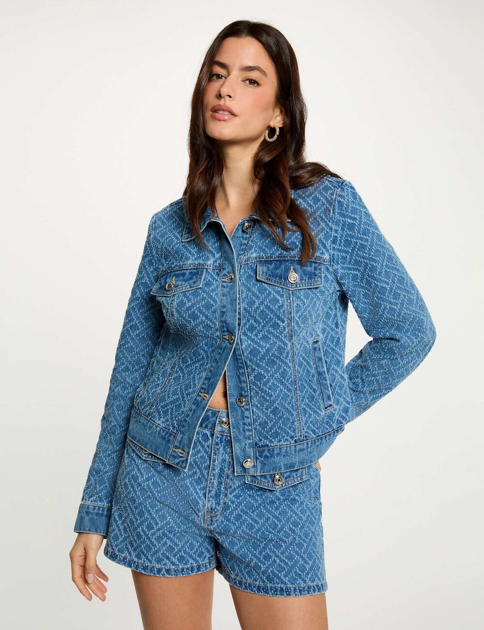 Chevron jacquard shorts denim stone women