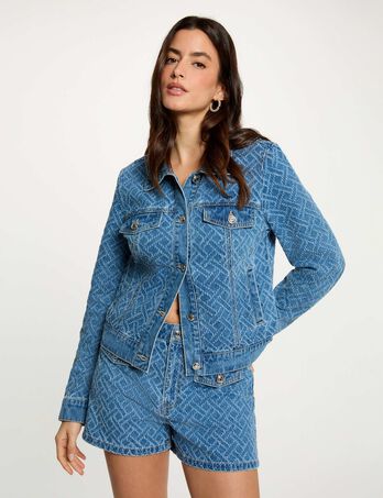 Chevron jacquard shorts denim stone women