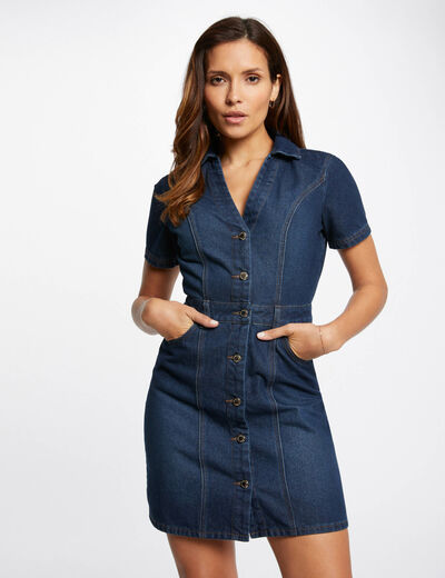 Short fitted denim dress raw denim women