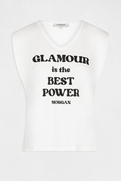 Short-sleeved t-shirt with message ecru ladies'