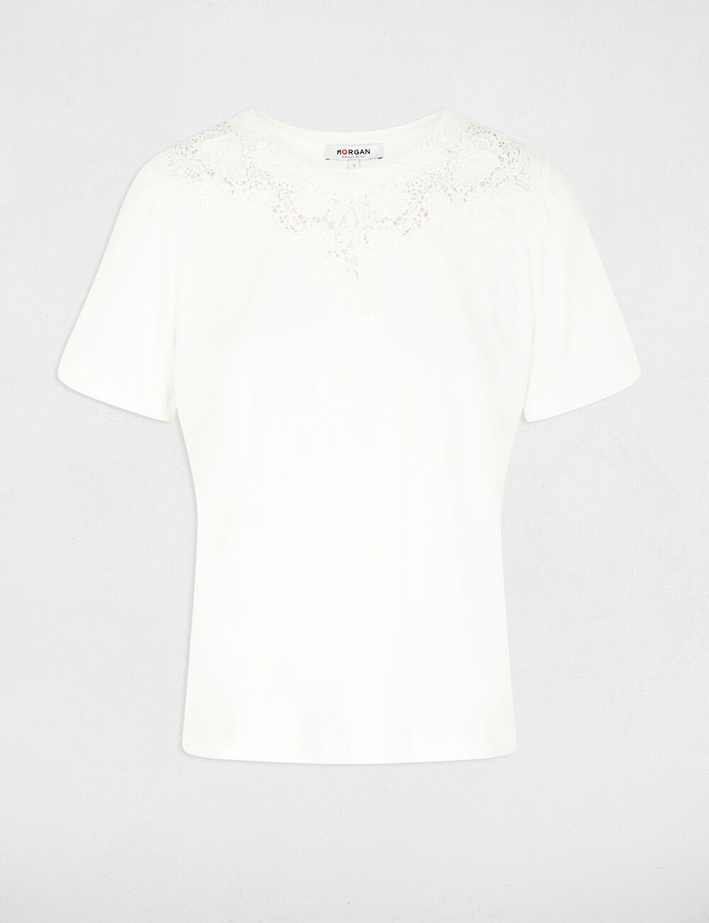 Lace t-shirt with round neck white women