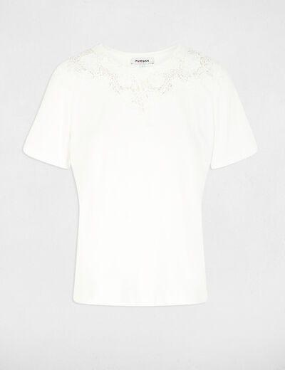 Lace t-shirt with round neck white women