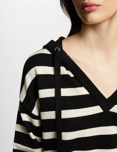 pull col en v a capuche noir femme Pull col en V à capuche noir femme