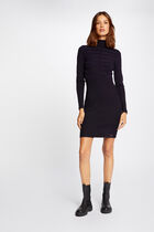 Knitted fitted dress with turtleneck navy blue women