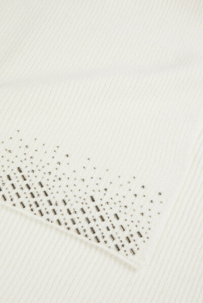 Knitted scarf with rhinestones beige ladies'