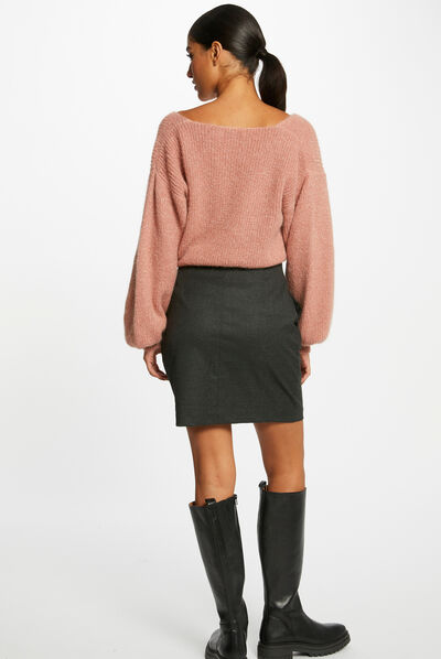 Long-sleeved jumper with V-neck pale pink ladies'