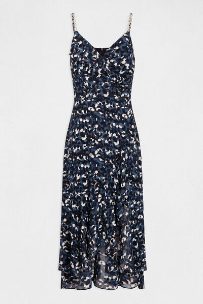 Maxi A-line dress with abstract print blue ladies'