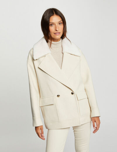 Coat with removable fur collar ivory ladies'