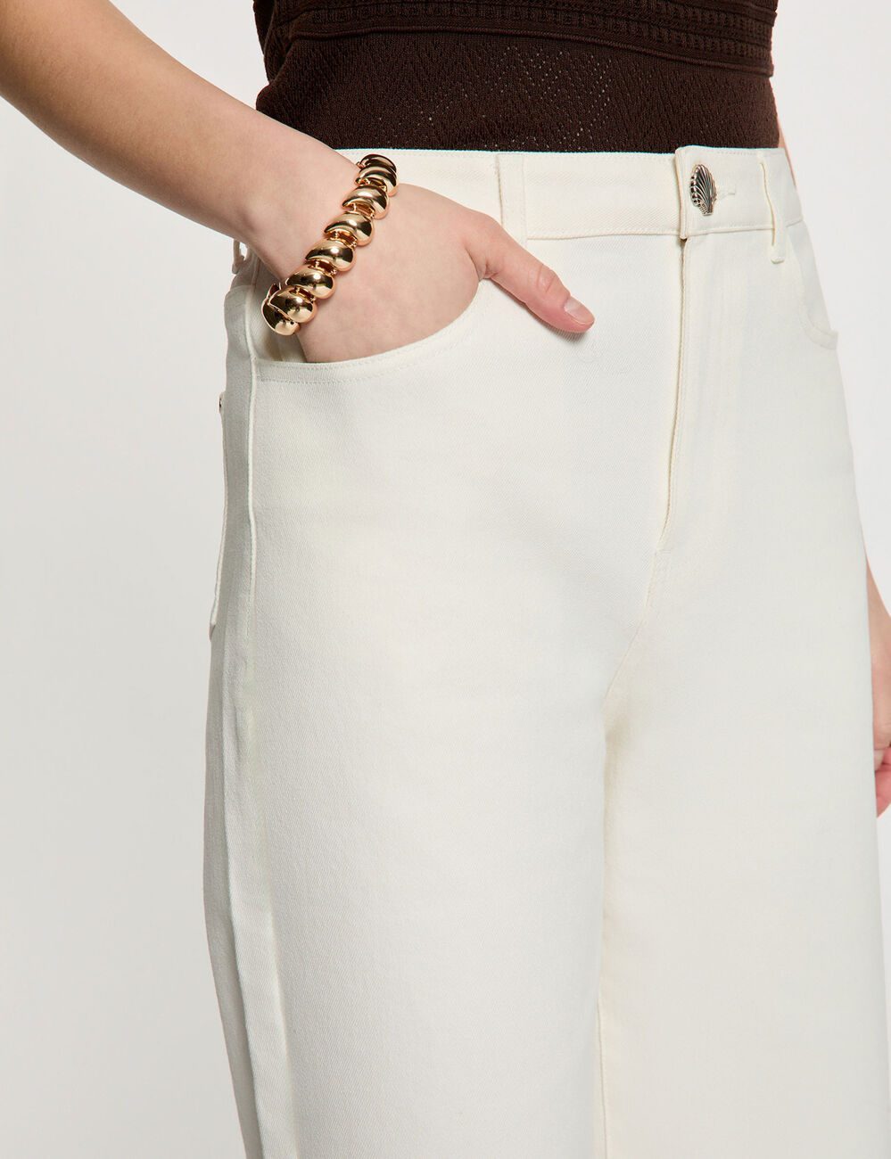 Wide-leg high-waisted cropped trousers white women