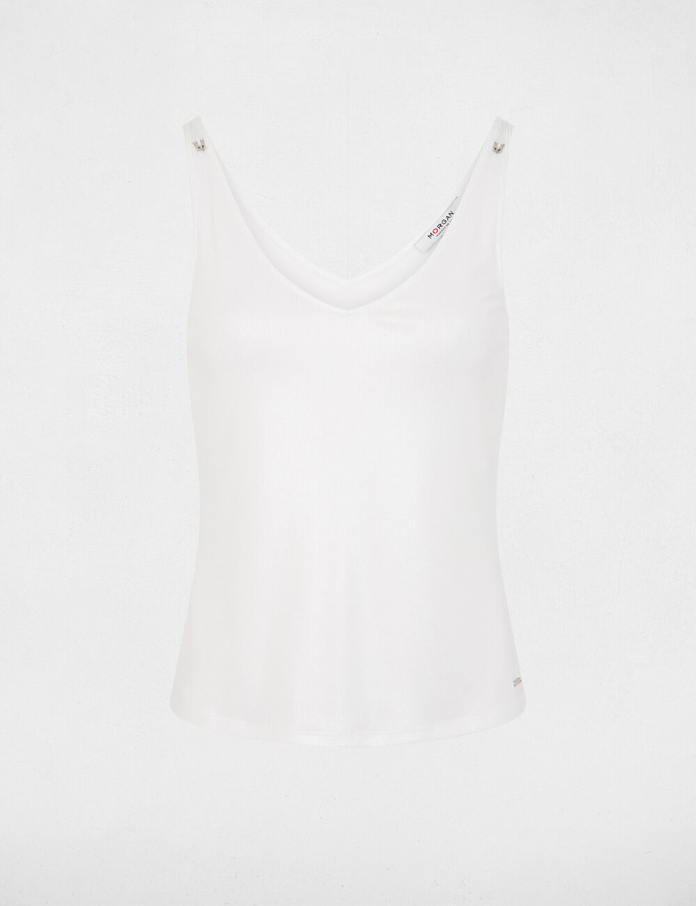 Shiny V-neck tank top white women