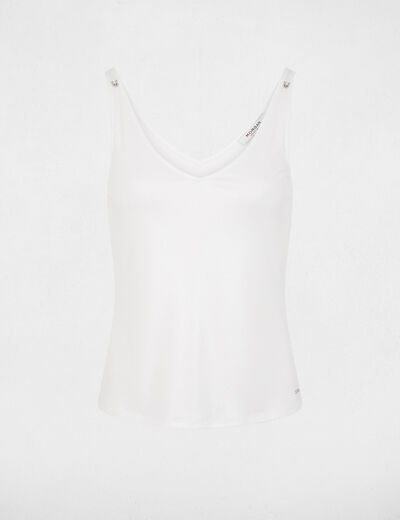 Shiny V-neck tank top white women