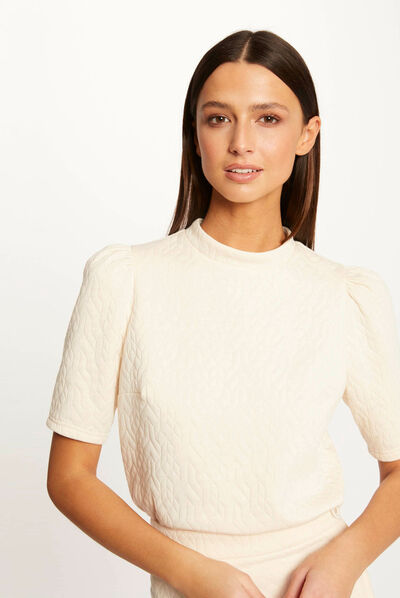 Quilted short-sleeved sweatshirt medium ecru ladies'