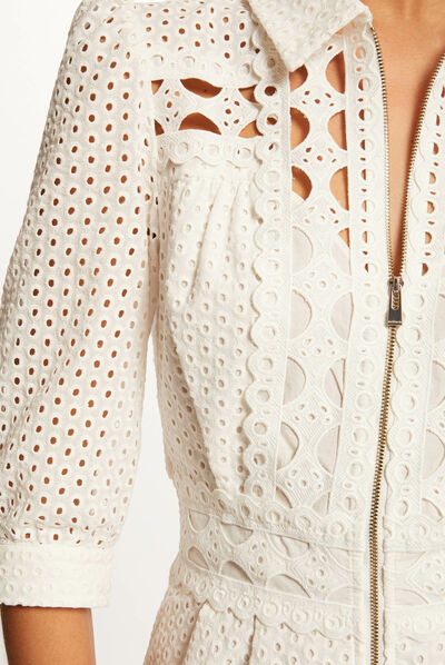 Straight playsuit English embroidery ecru ladies'