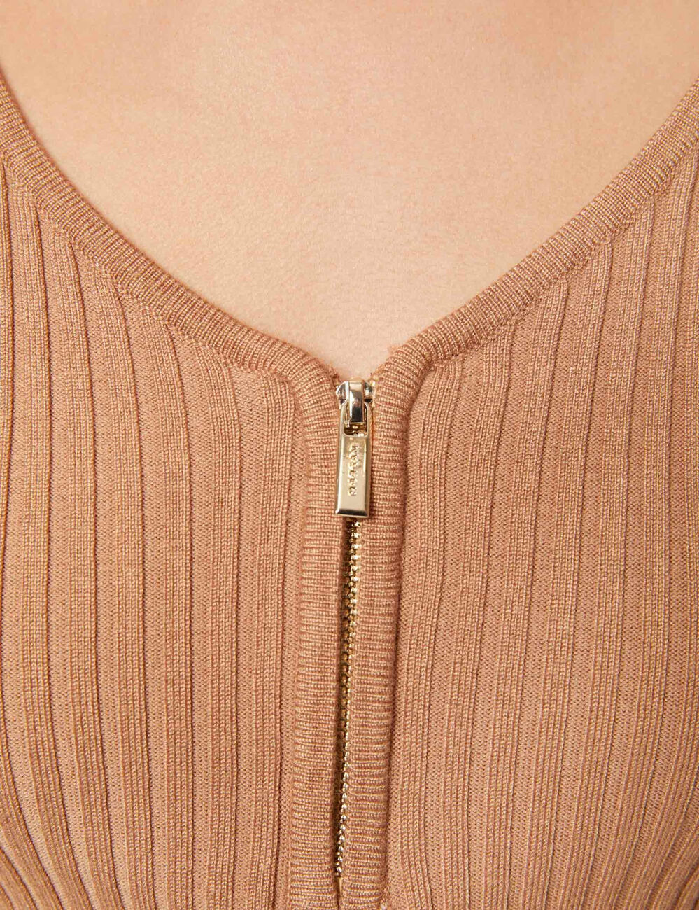 Long-sleeved jumper with ribbed knit camel women