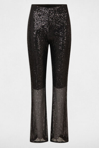 Wide leg trousers with sequins black ladies'