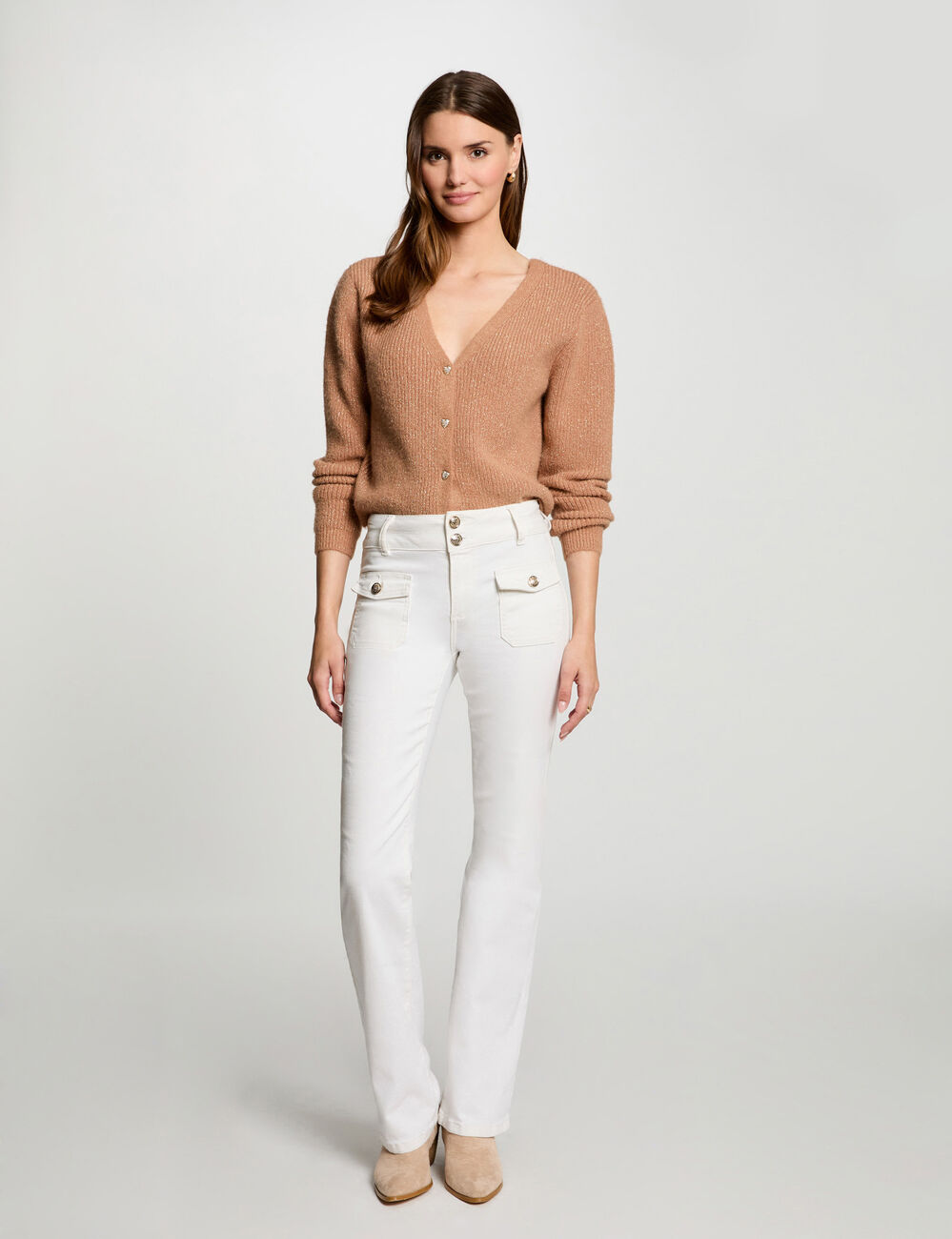 Cardigan with V-neck camel women