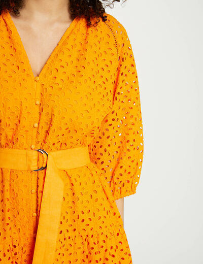 Embroidered A-line mini dress orange women