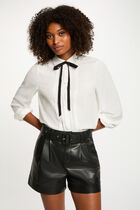 Faux leather fitted shorts black women