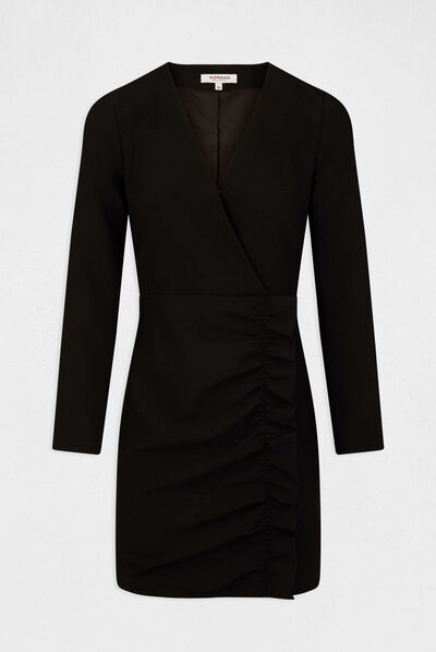 Draped fitted dress with ruffles black ladies'