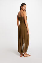 Midi dress with thin straps khaki green women